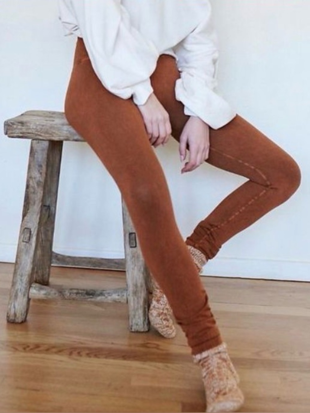 Free People Good Karma Stretch Rib Waist Toasted Almond Leggings M/L